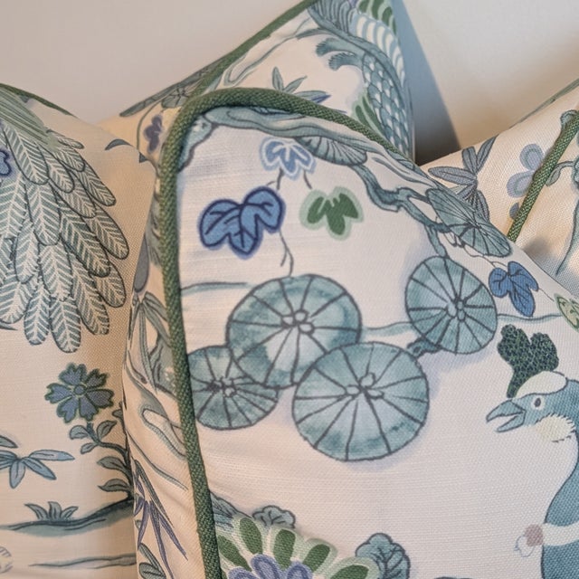 Japanese Lee Jofa Sakura Print Pillows in Teal - Pair For Sale - Image 3 of 7