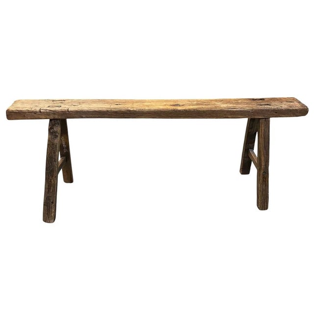 Antique Wood Farmhouse Bench For Sale - Image 9 of 9
