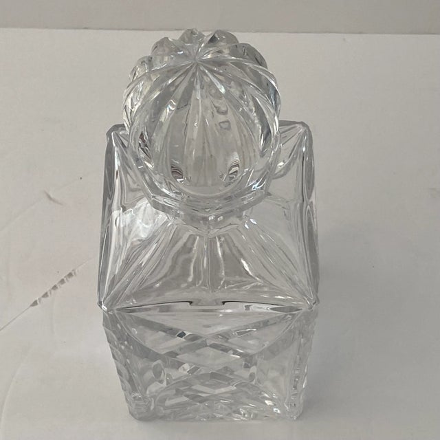 Vintage 1980s Cut Crystal Celtic Cross Hatch Square Decanter With Ball Stopper For Sale - Image 4 of 8