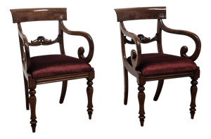 Empire Style Walnut Armchairs, Early 19th Century, Set of 2