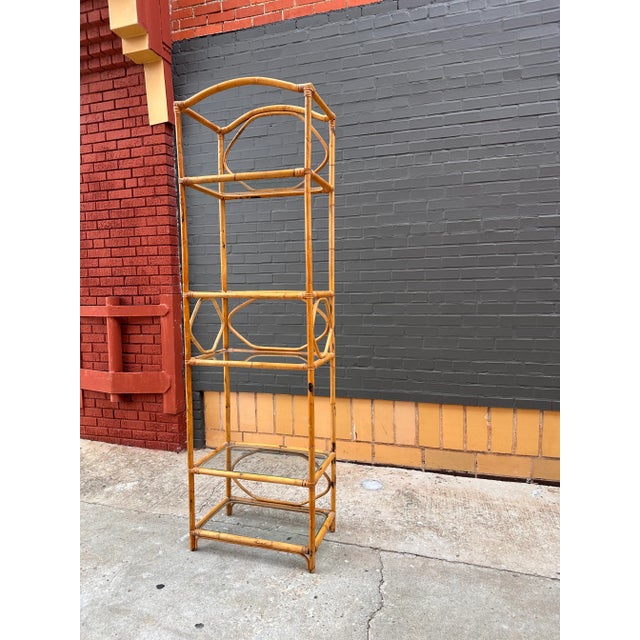 Mid-Century Modern 1970s Bamboo, Rattan & Glass Étagère For Sale - Image 3 of 8
