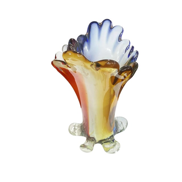 Add a vibrant splash of Murano artistry to your space with this exquisite vintage art glass vase featuring bold red,...