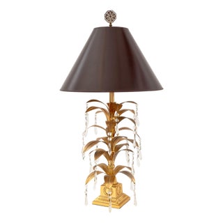 Neoclassical Style Gilt Metal Palm Tree Table Lamp For Sale