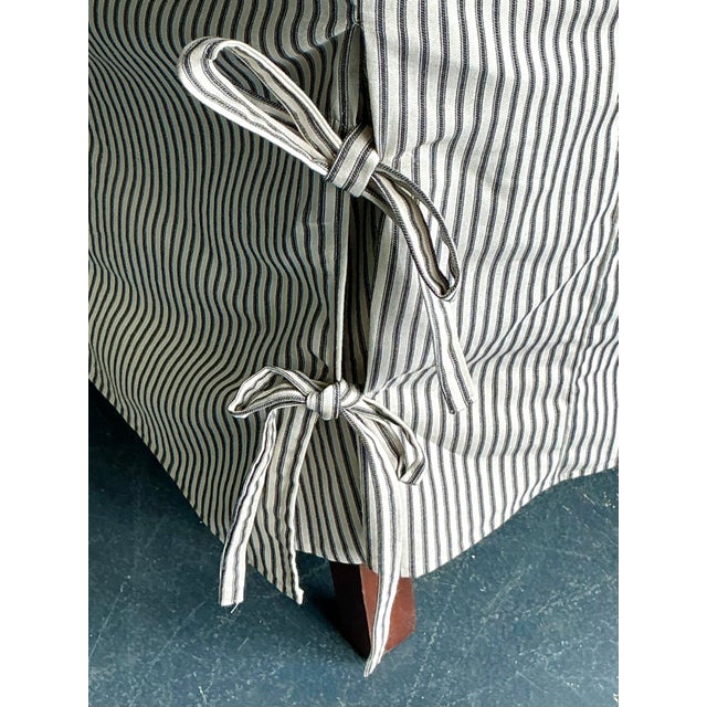 Wood Vintage Regency Ticking Stripe Slipcover Camelback Sofas - A Pair For Sale - Image 7 of 12