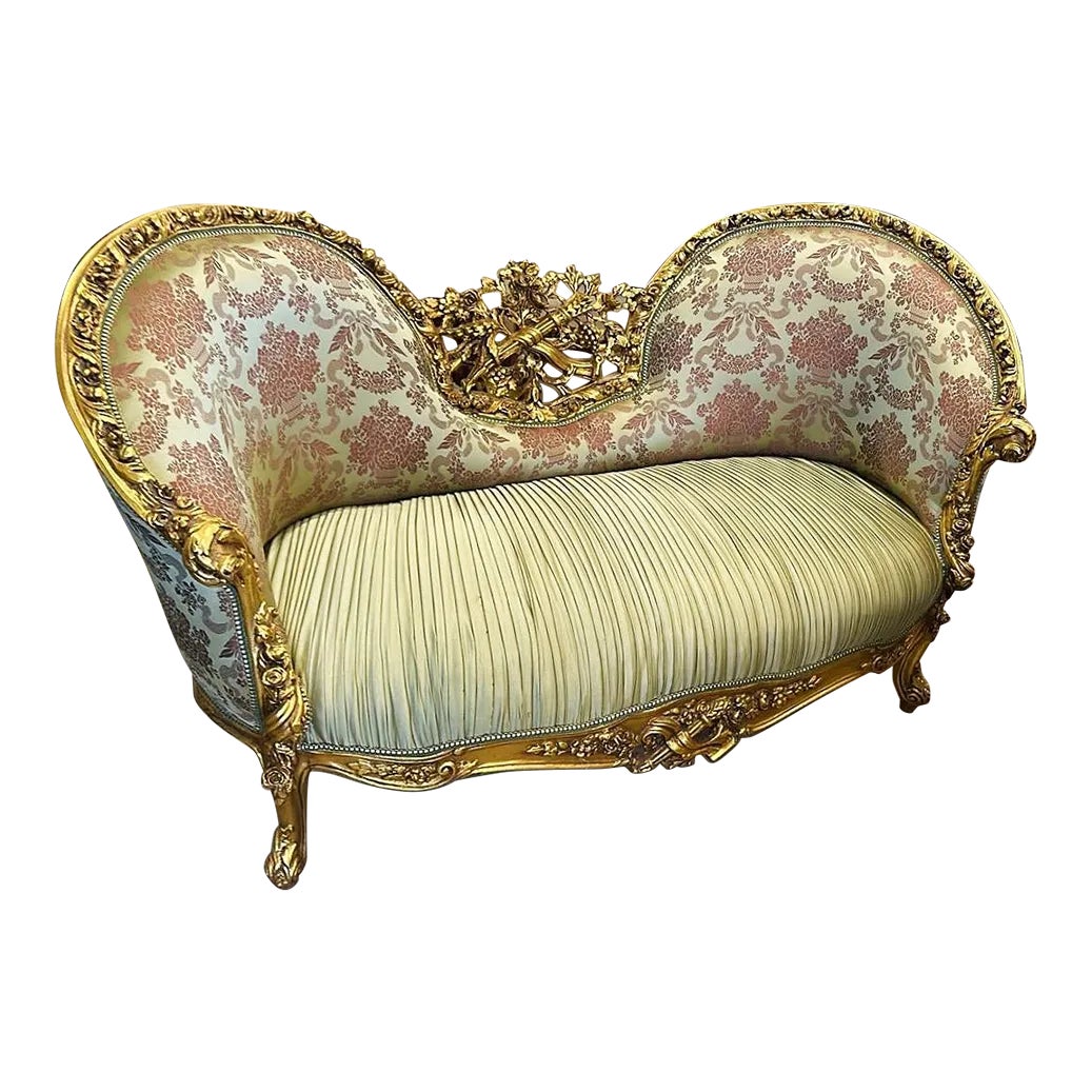French Style Green Tufted Settee With Flower Chairish