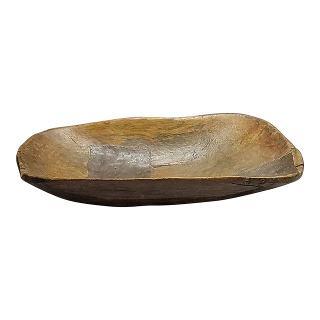 Large 19th Century American Hand-Hewn Oak Dough Bowl With Copper Repairs - 35" For Sale