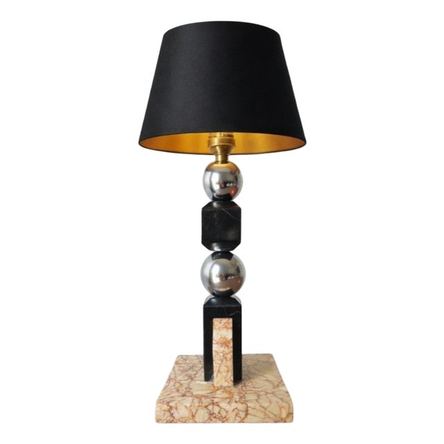 Vintage Table Lamp in Metal and Marble by Jacques Adnet, 1930s For Sale