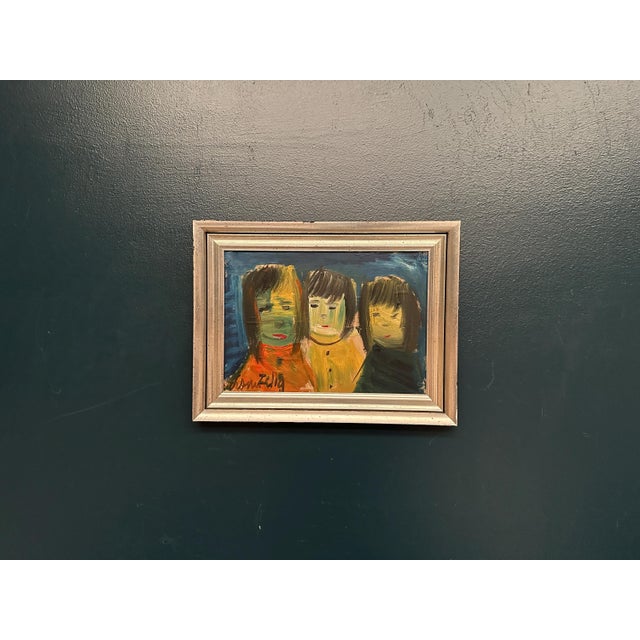 Louis Zelig, Three Little Children, 1960s, Oil Painting on Panel, Framed For Sale - Image 7 of 13
