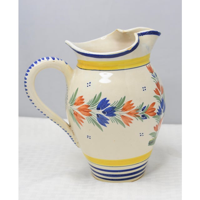 Antique Hand Painted France Henriot Quimper Faience Pottery Pitcher Jug For Sale In Palm Springs - Image 6 of 10