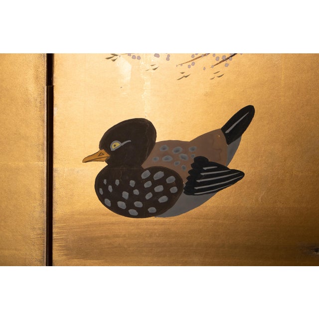 Wood "Mandarin Ducks and Sakura", 1960s Shōwa Era Japanese Byobu Screen For Sale - Image 7 of 16