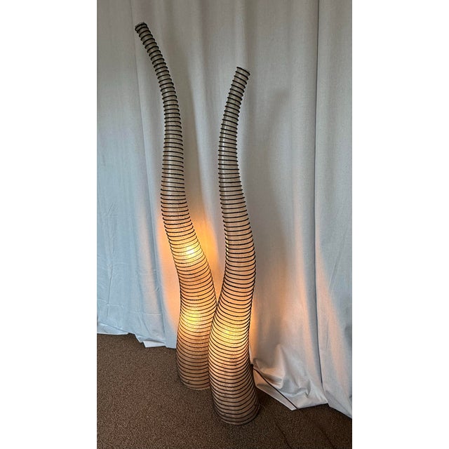 Transparent 80s Pair of Vintage Post Modern Turkish Fiberglass and Rope Abstract Sculptural Floor Lamps - Set of 2 For Sale - Image 8 of 12