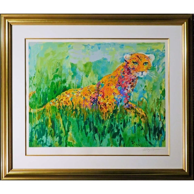 LeRoy Neiman Prowling Leopard With New Custom Gold Frame Hand Signed Limited Ed. For Sale