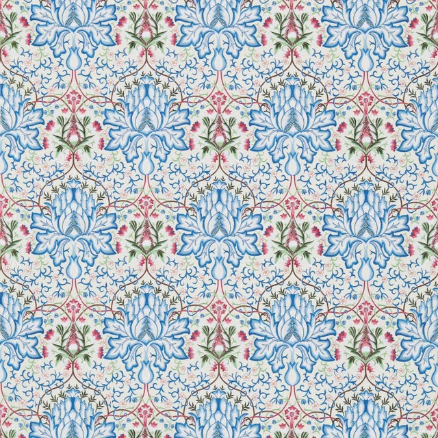 Morris & Co Artichoke Fabric in Peacock/Cream For Sale
