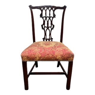 Antique Chippendale Style Solid Mahogany Carved Dining Chair, 1940s For Sale