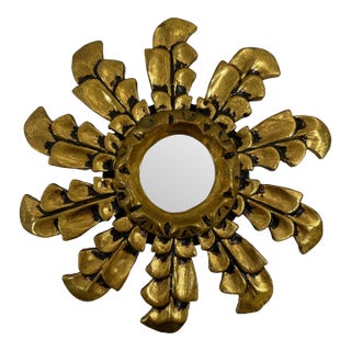 Mid 20th Century Petite 10" Italian Giltwood Sunburst Wall Mirror For Sale