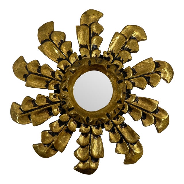 Mid 20th Century Petite 10" Italian Giltwood Sunburst Wall Mirror For Sale