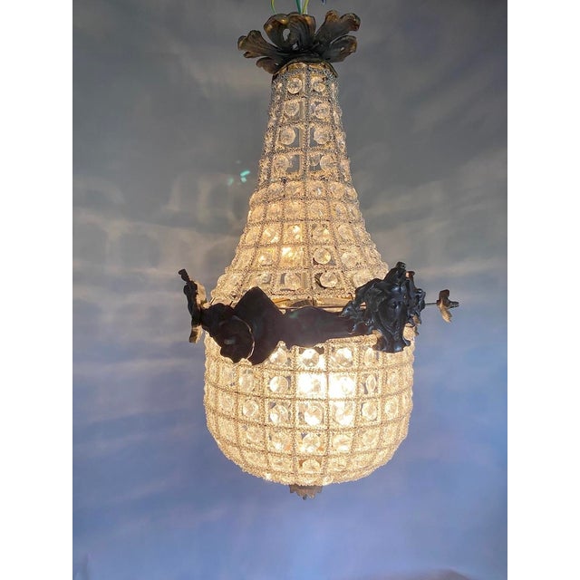 French 1960s French Louis XVI Charcoal Bronze Chandeliers -Pair For Sale - Image 3 of 18