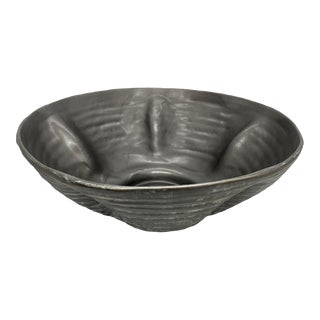 Early 21st Century Modernist Slate-Colored Scalloped Ceramic Bowl With Matte Finish For Sale