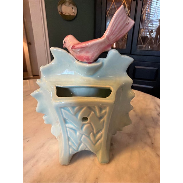 1950s Vintage McCoy Pottery Wall Pocket Pink Bird on Blue Flower For Sale - Image 5 of 5