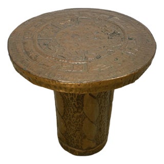 Studio Artist Made Copper Aztec South American Small Side Table For Sale