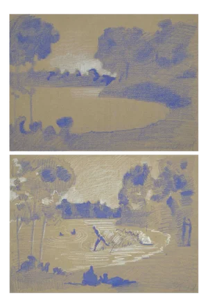 Reinhard Stangl, Lonely and Lively Lake, 1985, Drawings, 1985, Set of 2