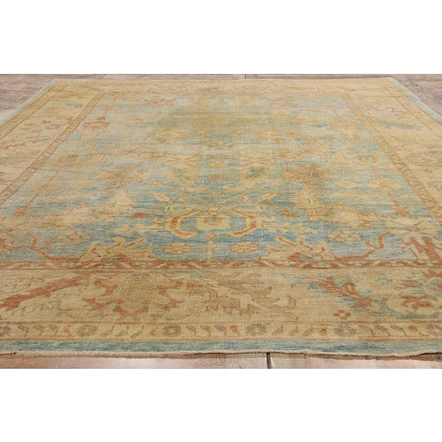 Royal Blue Vintage Azure Turkish Oushak Rug - 09'02 X 12'11 For Sale - Image 8 of 9