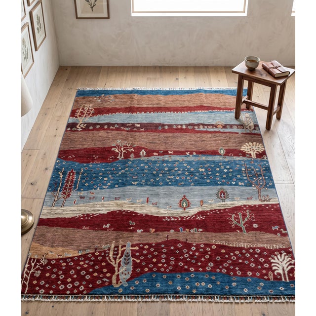 Afghan Gabbeh design rug. Handmade hand-knotted in fine lambswool. Hand-Spun Wool on a Wool Foundation Hand-Knotted Tribal...