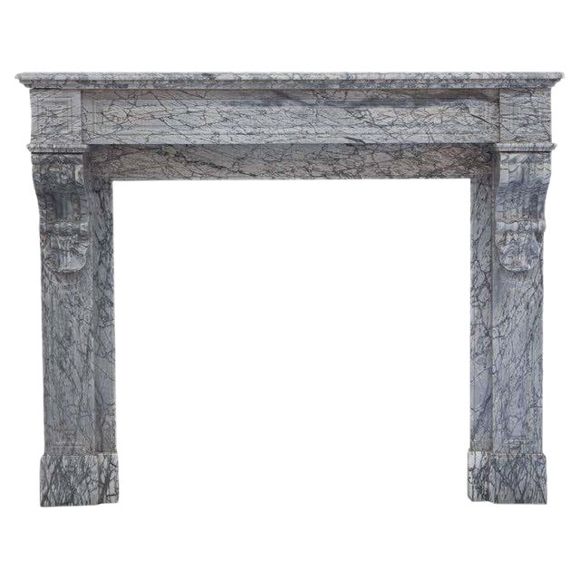 19th Century Italian Louis Philippe Bardiglio Marble Fireplace Mantel For Sale