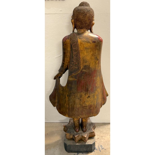 Asian Monumental Giltwood Standing Buddha with Lotus Base, Burma, Late 19th Century For Sale - Image 3 of 18