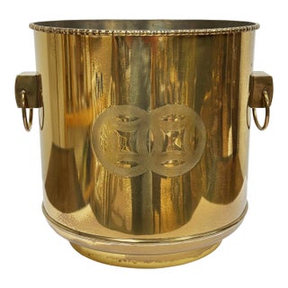 Large Vintage Brass Chinoiserie Style Engraved Planter For Sale