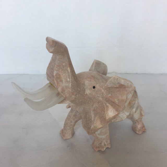 Pink Stone and Acrylic Hand - Carved Elephant Figurine For Sale - Image 13 of 13