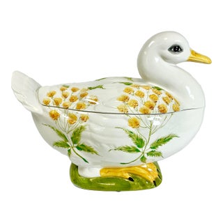 Mid-Century Italian Boho Chic Rustic European Duck Soup Tureen - Easter For Sale