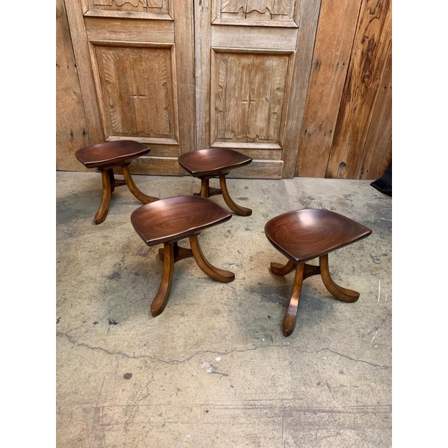 1950s 1950s Vintage Sculpted Mahogany Tripod Stools After Adolf Loos - Set of 4 For Sale - Image 5 of 10