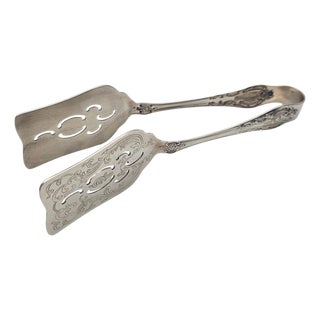 Wallace Grand Victorian Silverplate Pastry Serving Tongs Pierced Floral 9.5" For Sale