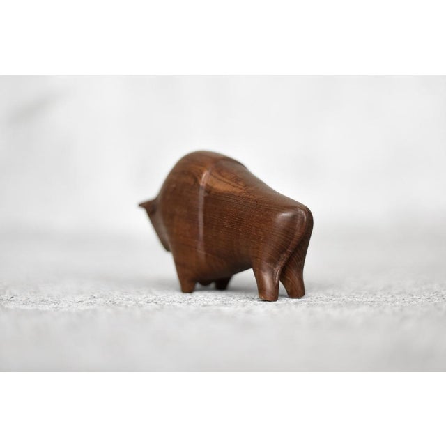 Wood Vintage Danish Dark Teak Bison Figurine, 1960s For Sale - Image 7 of 9