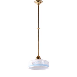 Art Deco Pendant Light in Brass and Painted Glass, Czech, 1930s For Sale