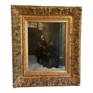 19th-Century Belgian Academic Realist Style Painting, by Charles De Groux, Depicting a Tender Domestic Scene With Remarkable Depth and Sensitivity