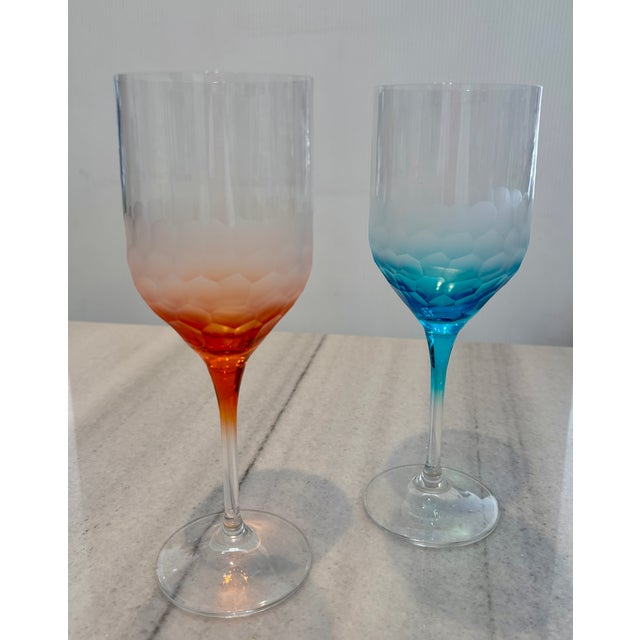 Mid-Century Modern Moser Inspired Pebble Cut Wine Glasses - Set of 6 For Sale - Image 4 of 4