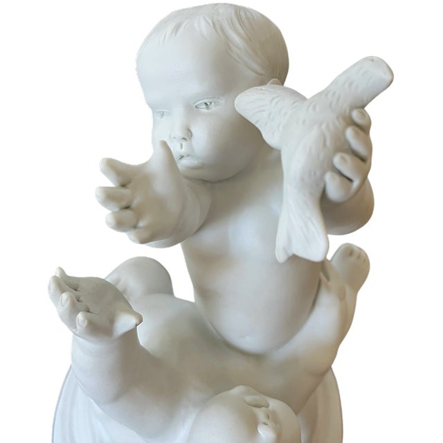 Ceramic Antique Edmé Samson Paris White Bisque Porcelain Sculpture of Three Children With a Bird For Sale - Image 7 of 16