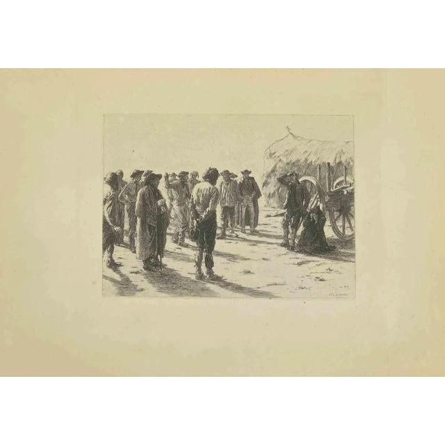 Eugène Burnand, Mourning, Etching, Late 19th Century For Sale