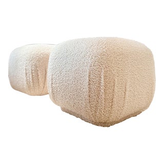 1980s Pair of Pouf Ottomans in Fresh Bouclé For Sale