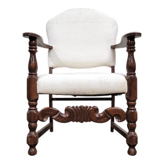 Vintage Mid Century Spanish Revival Style Mahogany Carved Occasional Armchair For Sale
