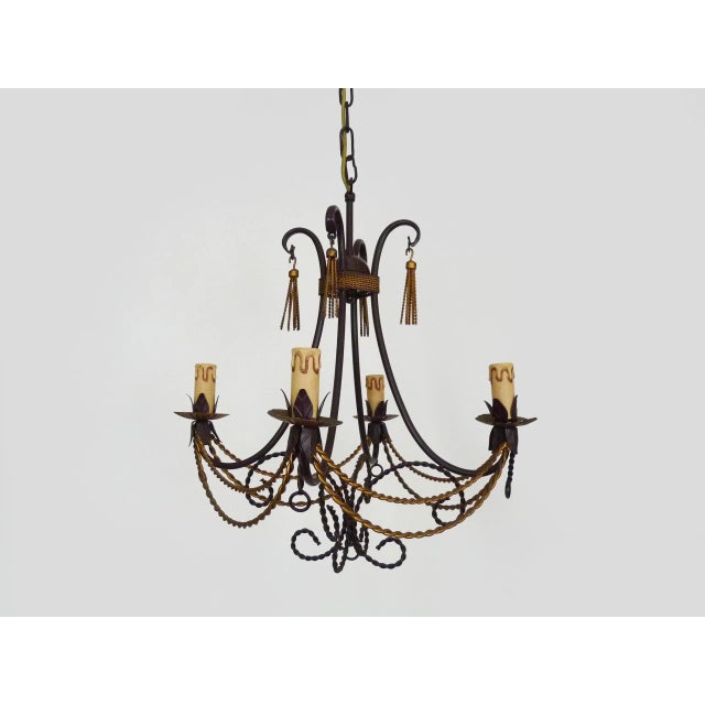 Vintage 4-Light Chandelier in Brown and Gilt Metal, 1980s For Sale - Image 4 of 10