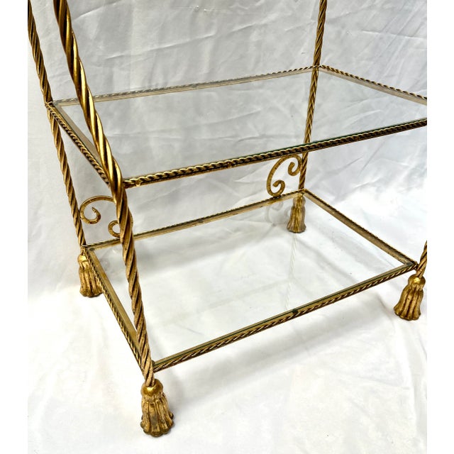 Mid-Century Modern Italian Gilt Etagere With Glass Shelves For Sale - Image 3 of 11