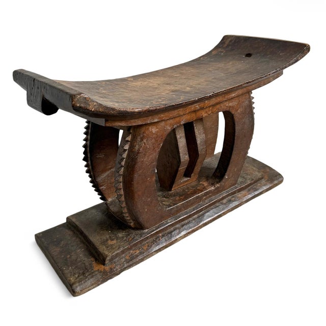 Old Vintage Asante Tribal African Wood Low Stool For Sale - Image 4 of 8