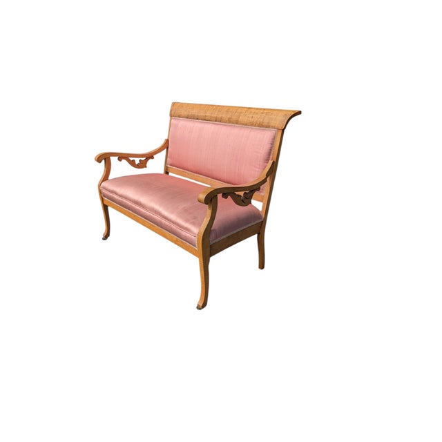 19th Century Neoclassical Empire Revival Rolled Crest Settee in Mauve Silk For Sale - Image 13 of 18