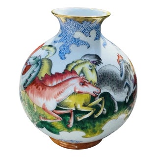 Art Deco Porcelain Vase with Horses by Franz von Zülow for Augarten, Vienna, 1935 For Sale