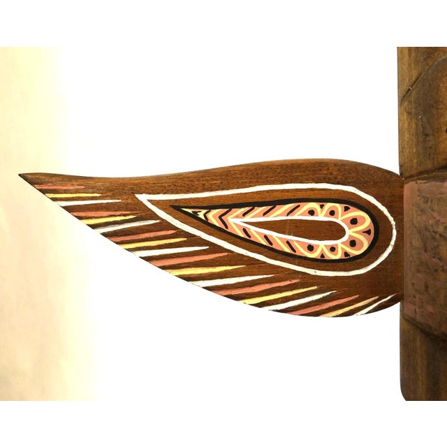 Tlinget Totem Pole Pacific Northwest Eagle Bear W Fish Hand Carved Cedar 17.75" For Sale - Image 9 of 13