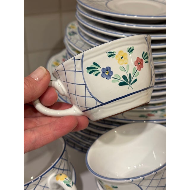 1990s Herend Village Pottery Dinnerware Set for 8 – Lattice Hill Pattern | 40 Pc Set For Sale - Image 11 of 13