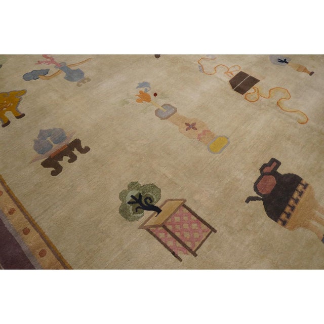 Ivory 1920s Ivory Art Deco Influences Geometric Antique Chinese Peking Rug 10'8"x14'4" For Sale - Image 8 of 9